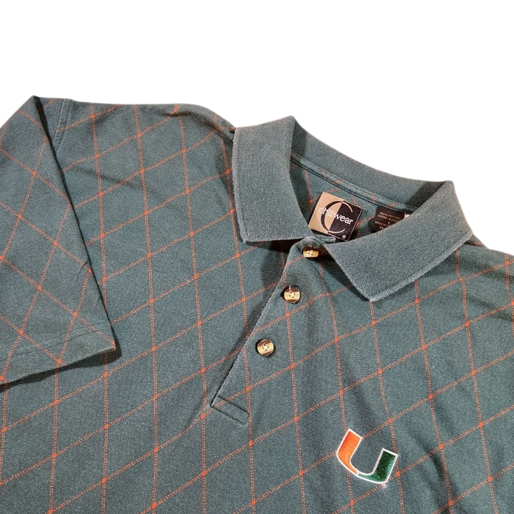 VTG 90s Chiliwear Miami Hurricanes Golf Polo Shirt Men's Size L Green Orange Y2K